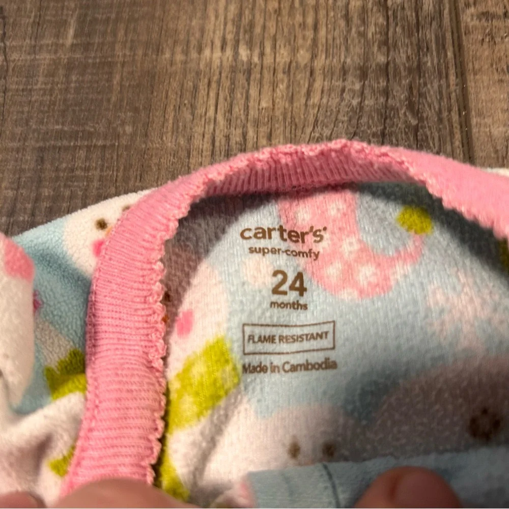 Lot of 4 Carter's Toddler‎ Girl Fleece Footed Pajamas, 24 Months Animals